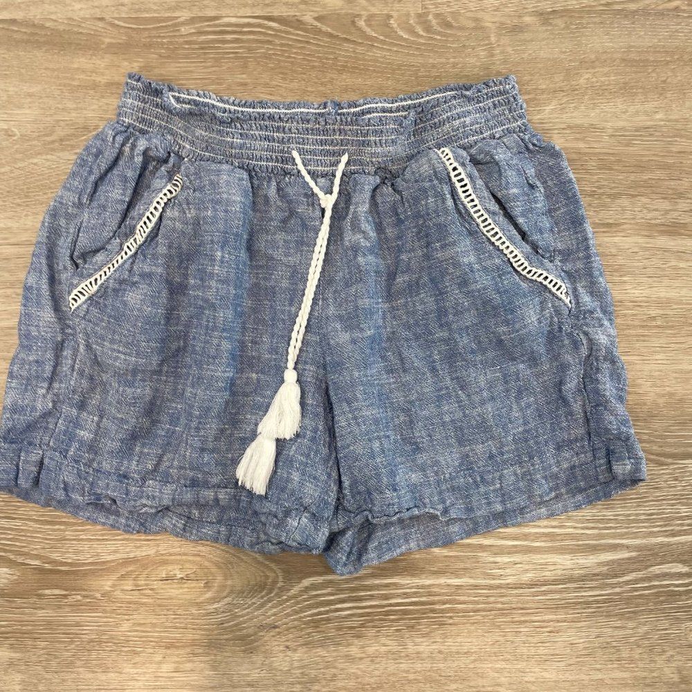 Briggs New York Linen Women’s Blue Summer Shorts S Crochet trim